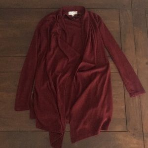 Maroon Knox Rose cardigan, open front, flowy